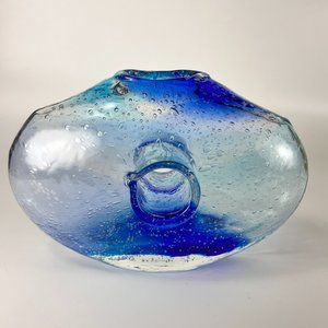 Margies Garden Creative Arts Hand Blown Artisan Blue Vase Westlake Village Cal